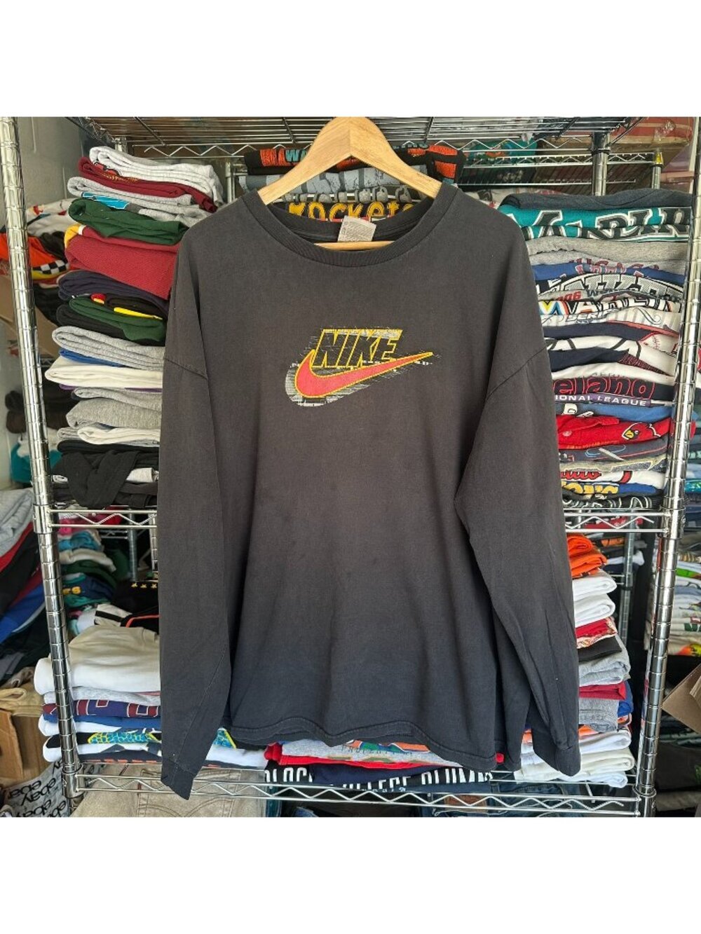 Vintage Y2K Nike Center Swoosh T-Shirt Long Sleeve Black XXL Streetwear Grunge